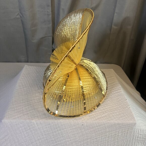 Ms. Hi\'s classic gold lame fascinator first lady church derby hat fan shape rose main image 3